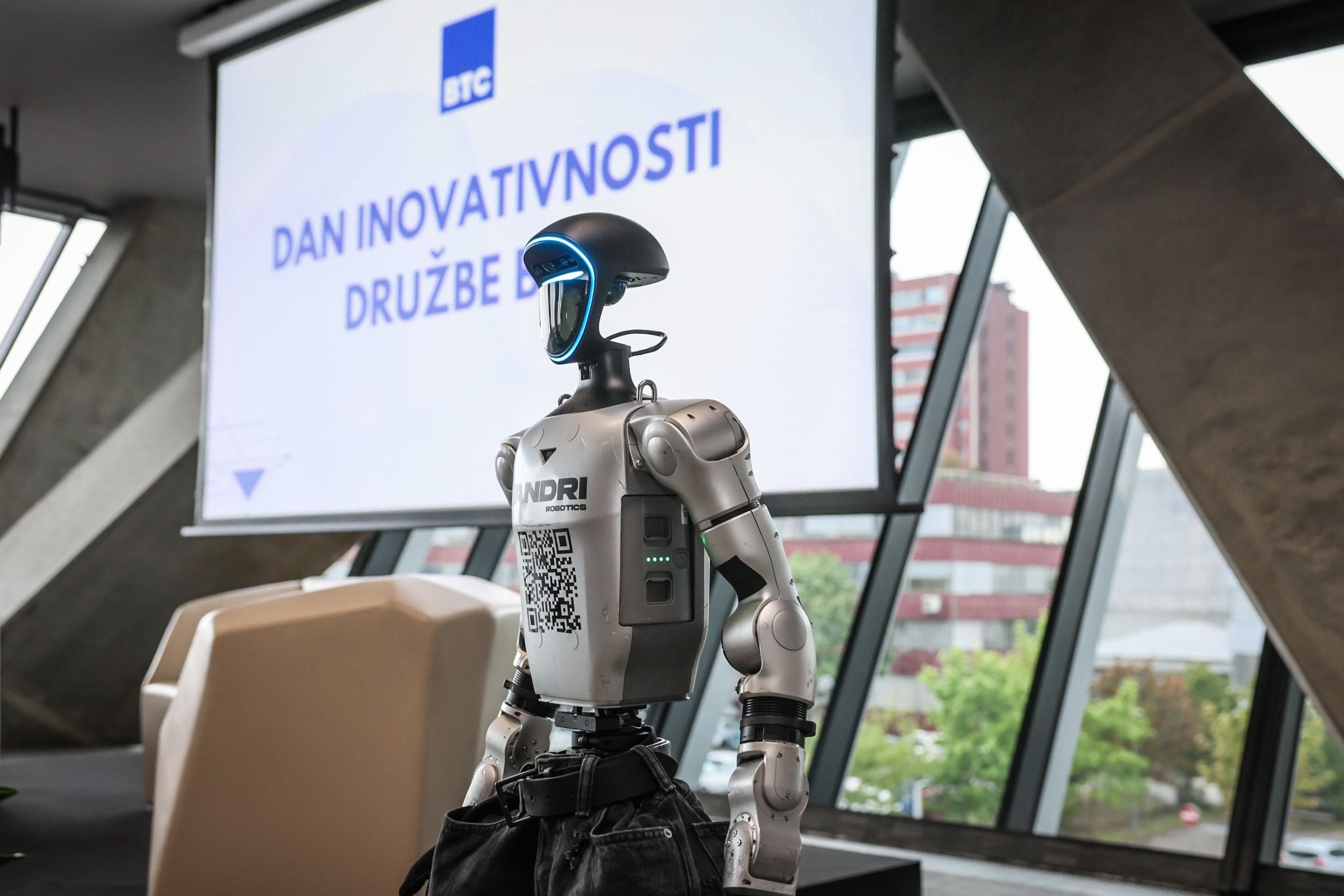 Humanoid robot Jože delivering the opening keynote at BTC Day of Innovation 2026