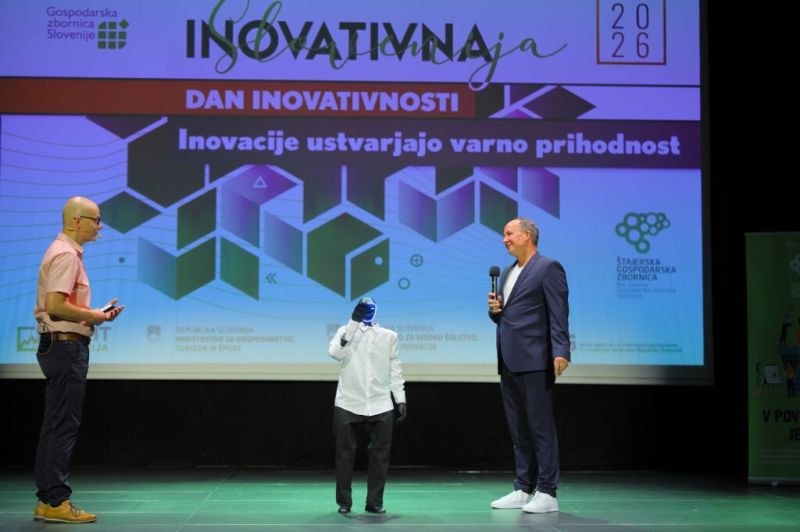Humanoid robot Jože on stage at the Podravje Innovation Awards in Maribor